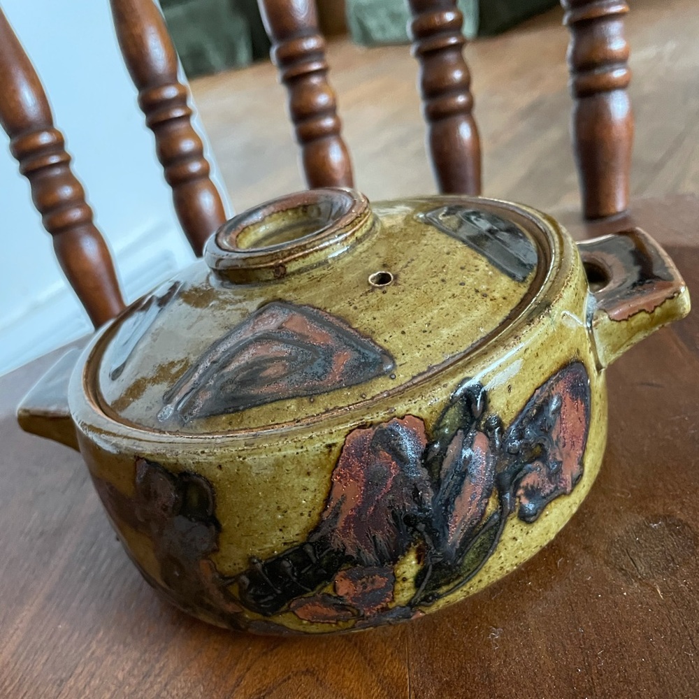 Mid Century Vintage Stoneware Pottery Bowl with Steamer Lid